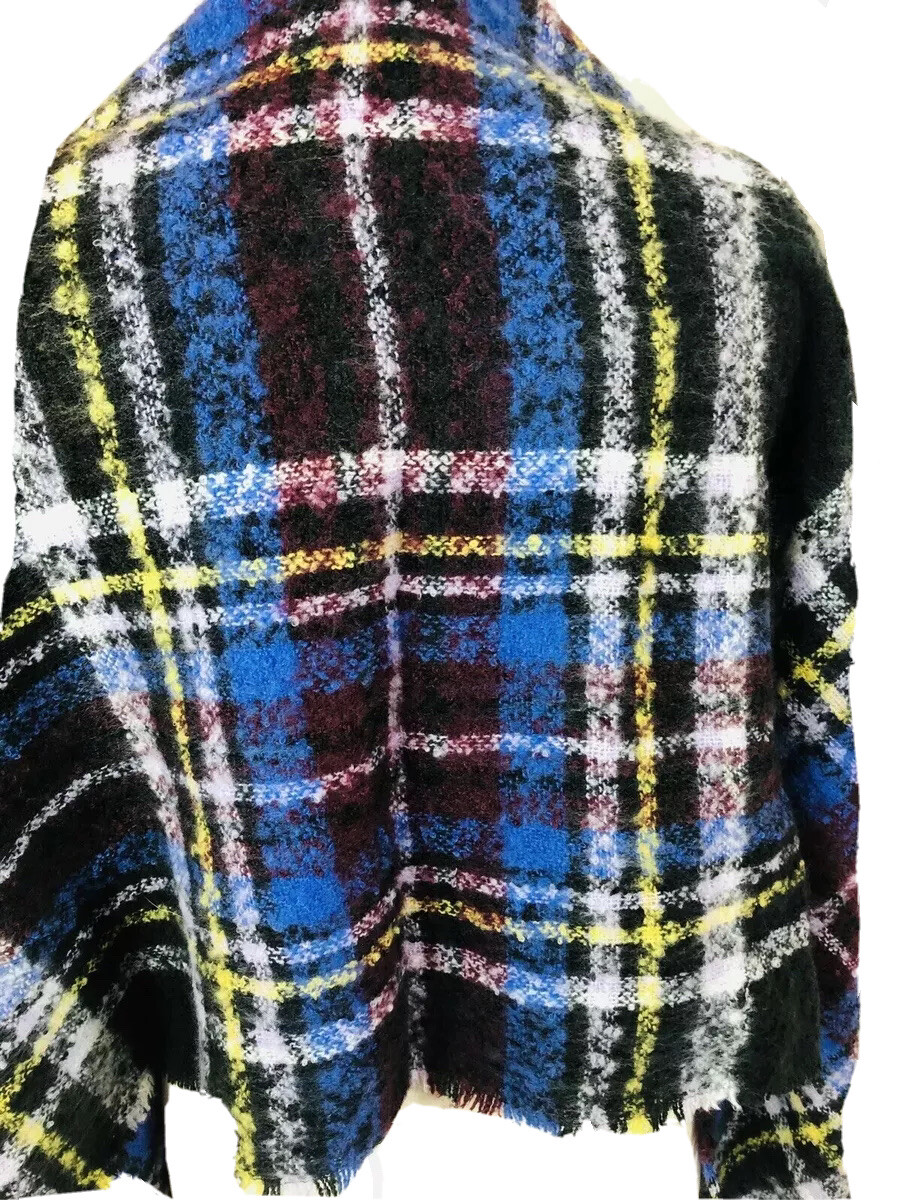 BP Nordstrom Womens Fringed Scarf Wrap Boucle Purple Multi Color Oblong