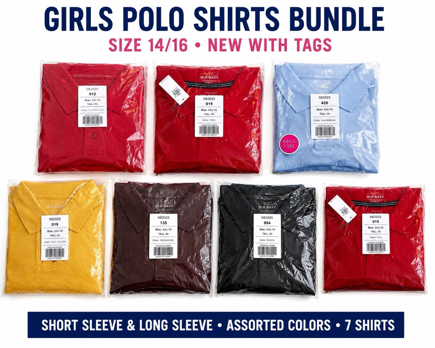 Old Navy & The Children&rsquo;s Place Girls Polo Shirt Lot 7 Size 14/16 Solid Classic
