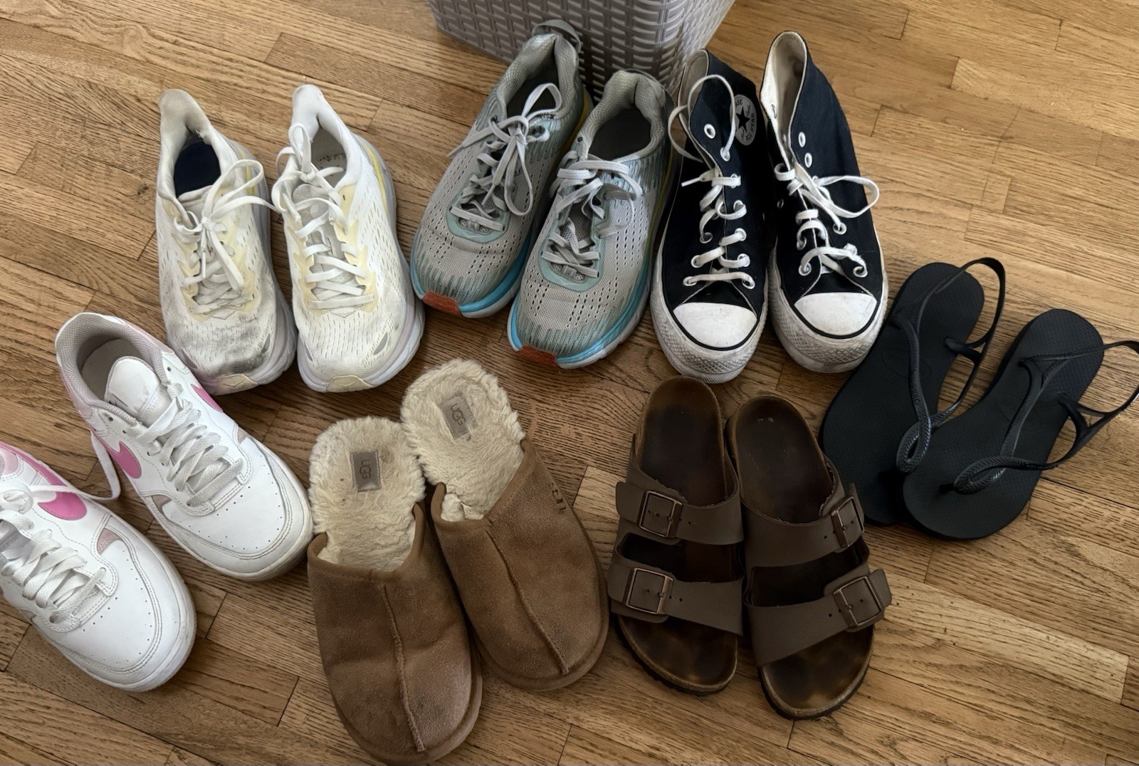 Women’s Size 6 Shoe Lot HOKA Nike Air Force 1 Converse Birkenstock UGG Havaianas
