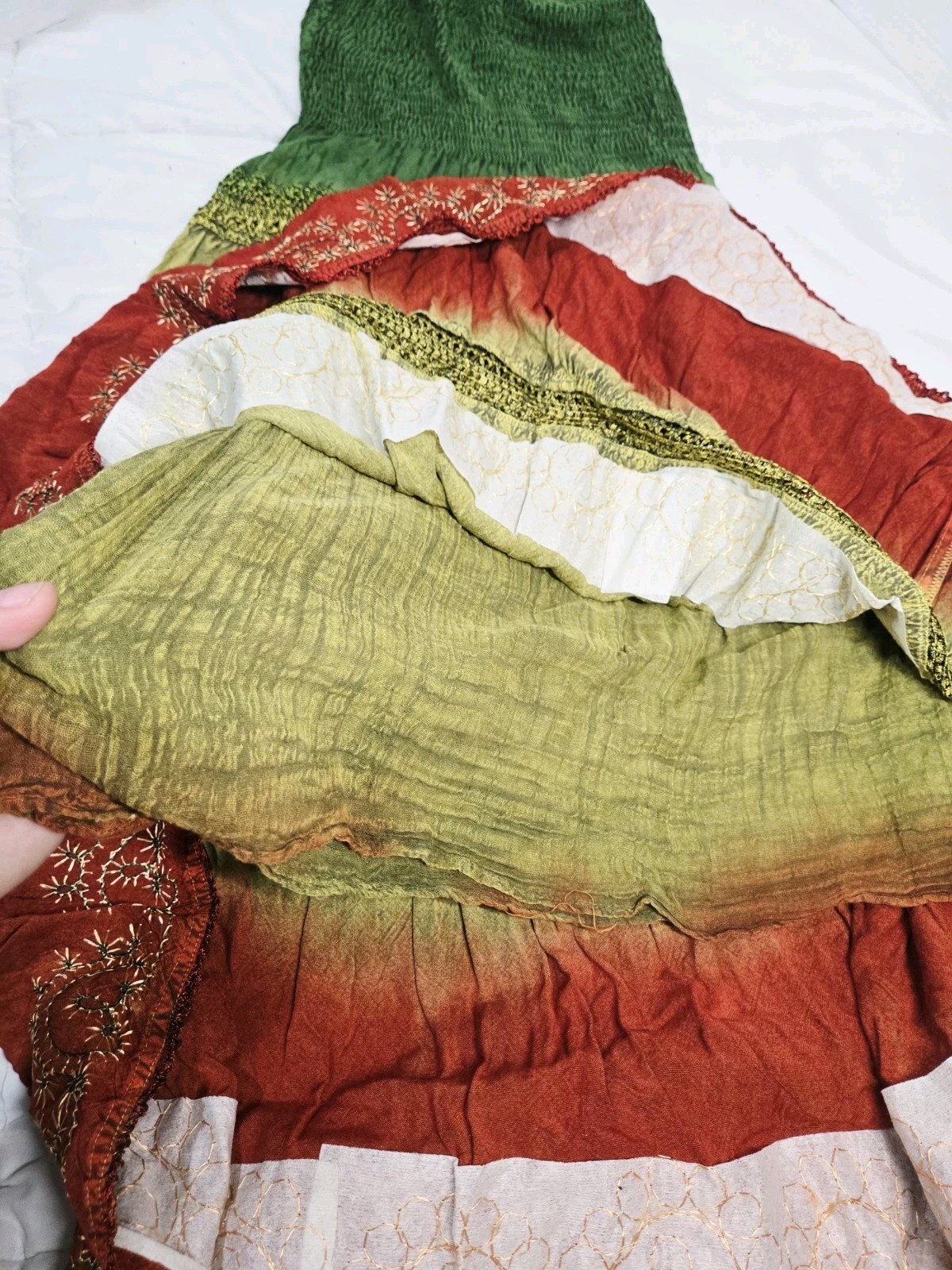 Bohemian NF Tie-Dye Maxi Skirts One Size Green Boho Indie Dashiki Rayon Gypsy
