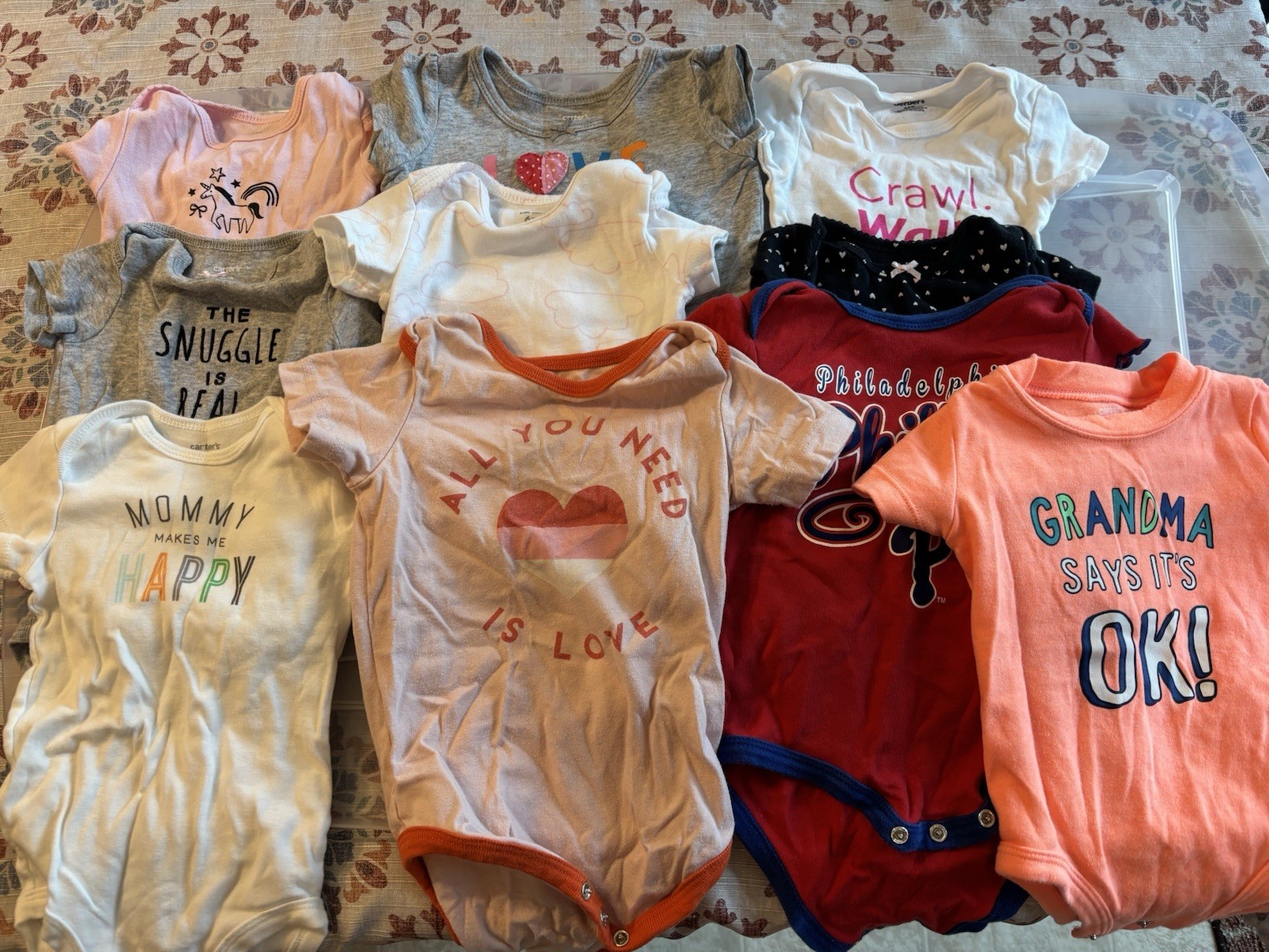 Carter&rsquo;s Baby Girl Lot of 10 Cotton Bodysuits Multicolor, all short sleeve