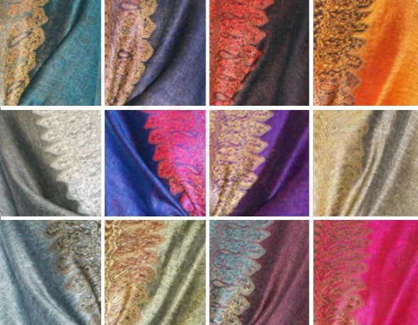 On Sale – Border Patterned Pashmina Scarf Shawl Wrap 1 Dozen , Assorted Color