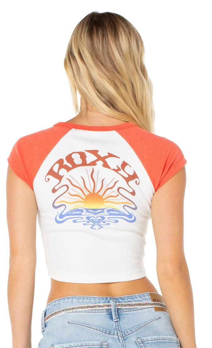 Roxy Garret Wave Cropped Baby Women&rsquo;s T-Shirt – Hot Coral Garret Wave – New
