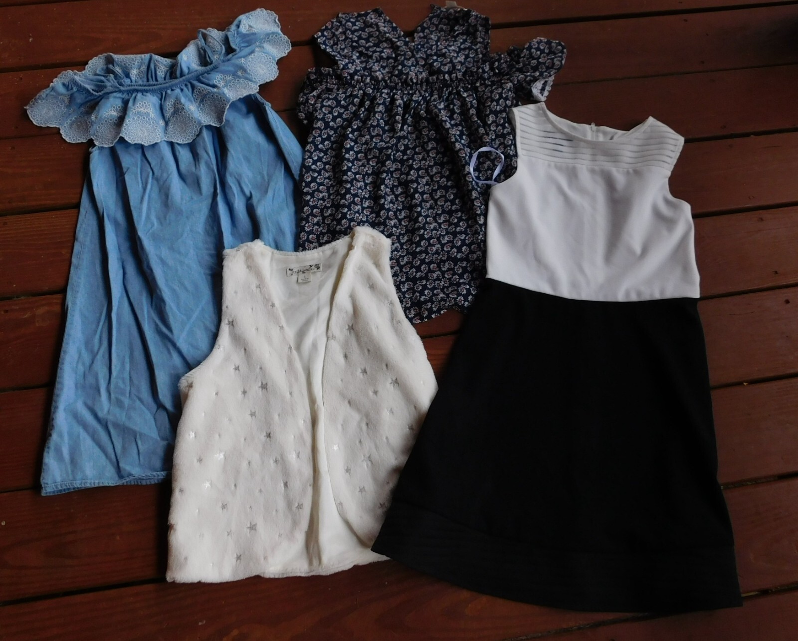 Girls Clothing Lot of 4 Pcs 2 Spring Tops, Vest, Black & White Dress Size 14