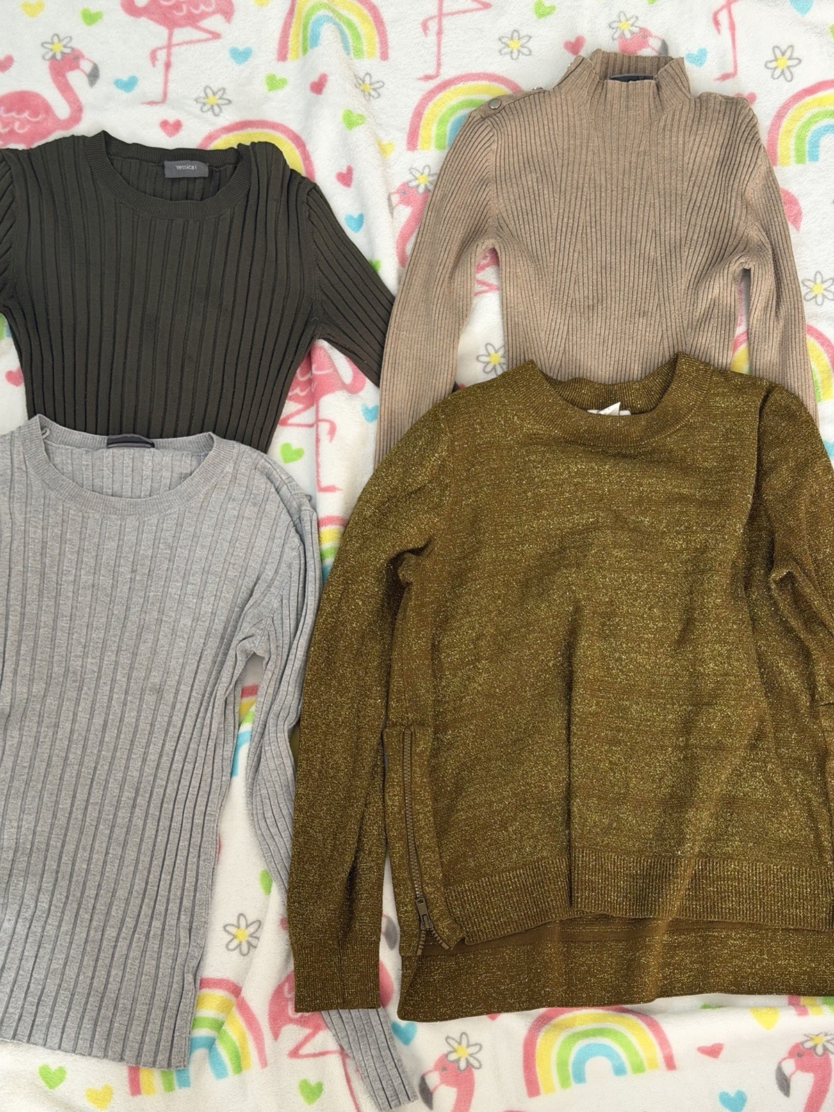 Yessica Baby Girl Lot of 4 Ribbed Knit Sweaters Solid Black Beige Gray Gold