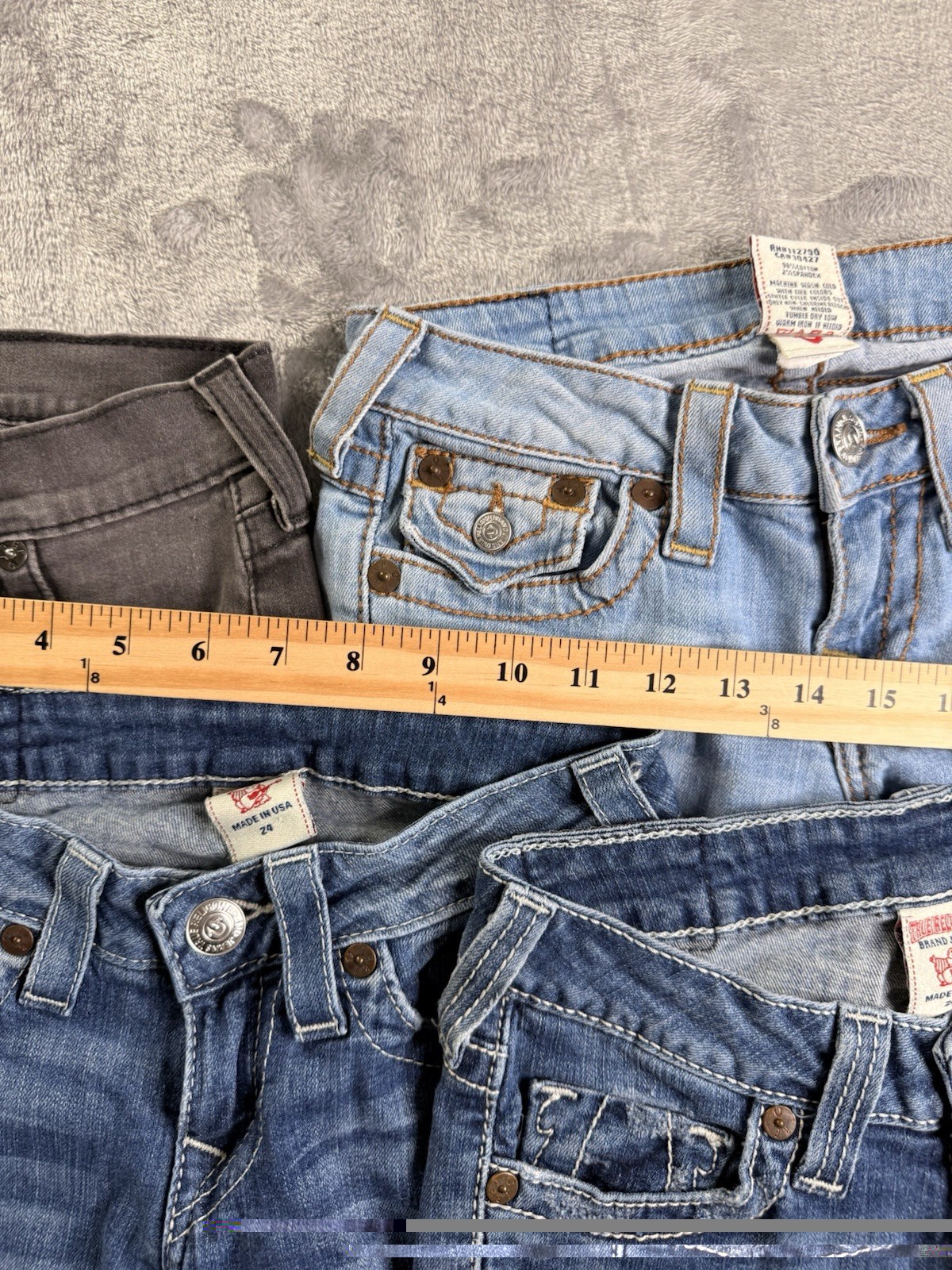 True Religion Women’s Denim Jeans Lot of 4 Blue/Gray Solid Logo Size 24/25