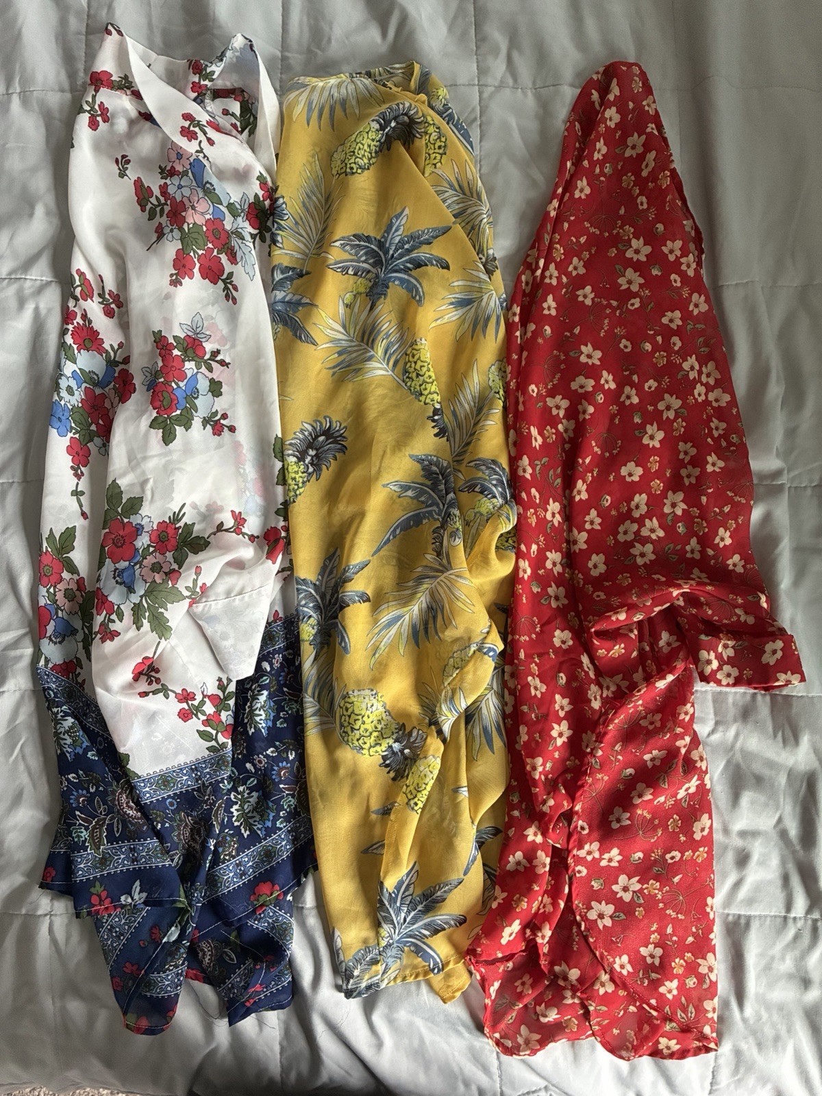 3PC Floral Beach Cover Up Tops Tropical Rayon Kimono Style Lot Women’s S