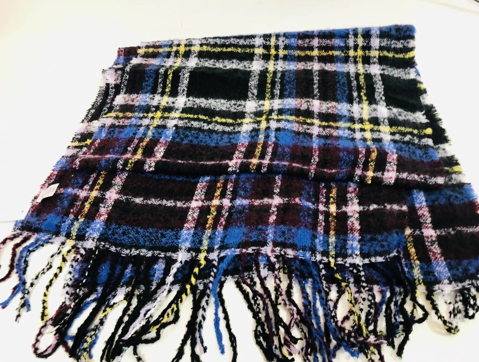 BP Nordstrom Womens Fringed Scarf Wrap Boucle Purple Multi Color Oblong
