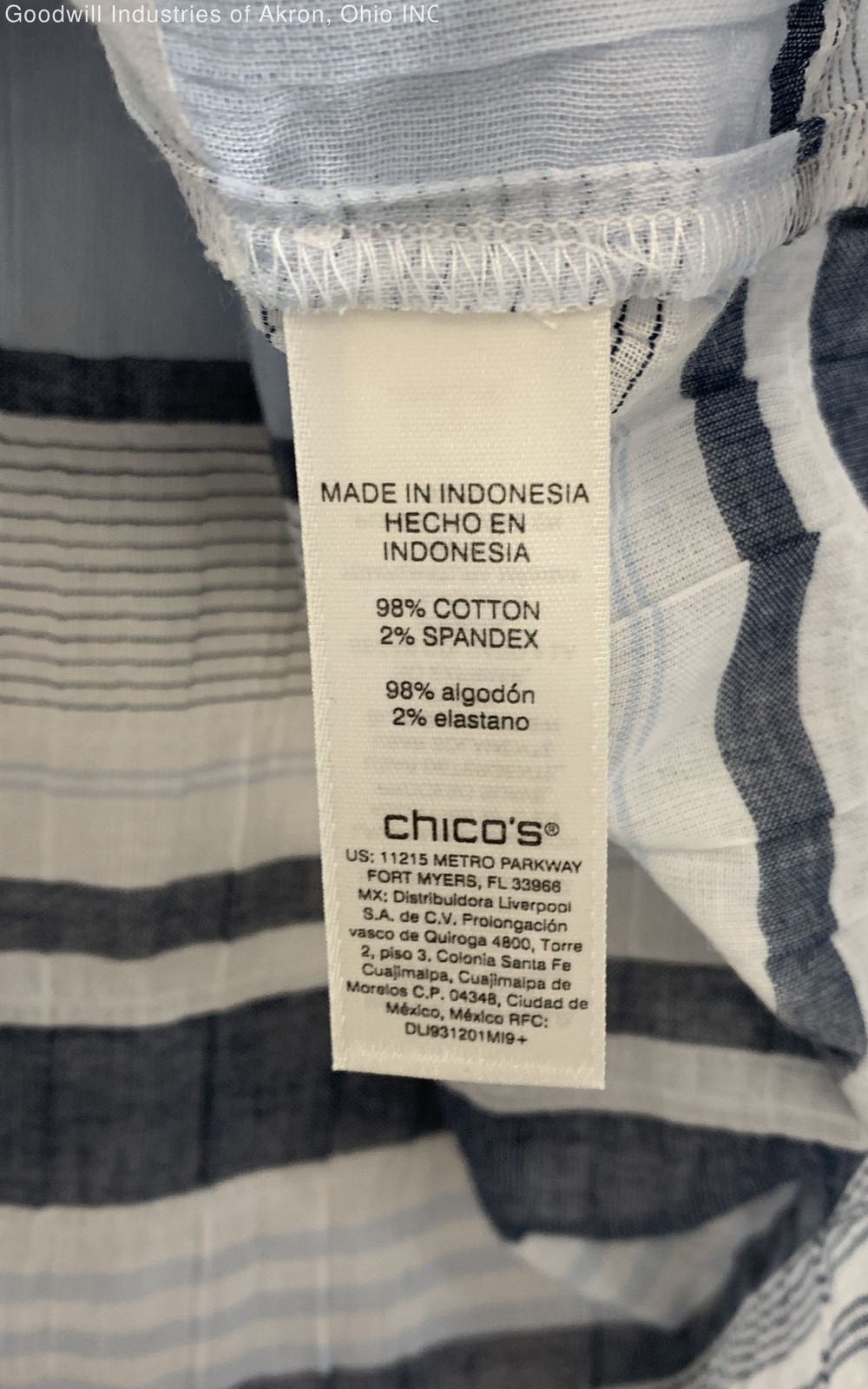 Chico&rsquo;s NWT Blue Multi Stripe Boxy Cotton Button Down Shirt Women&rsquo;s Size 2