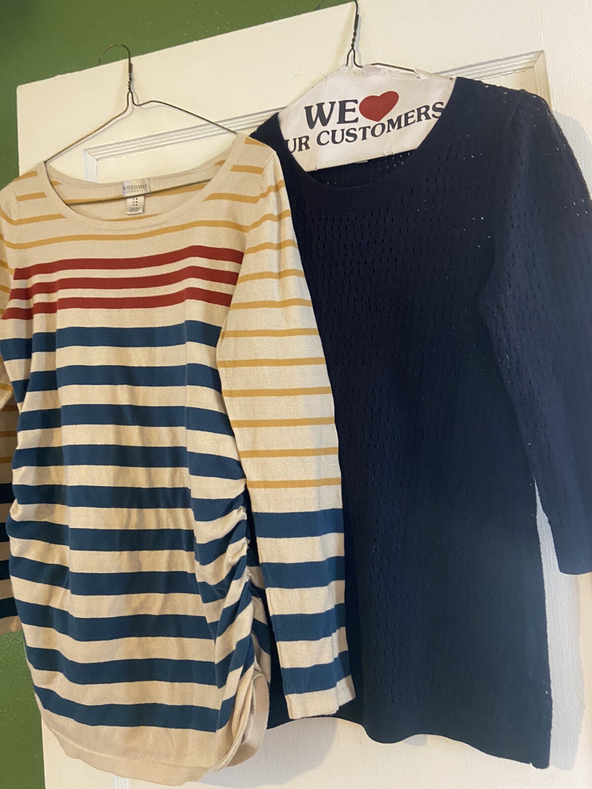 maternity shirts, medium/large, 3/4 length, long sleeve. professional. lot of 4.