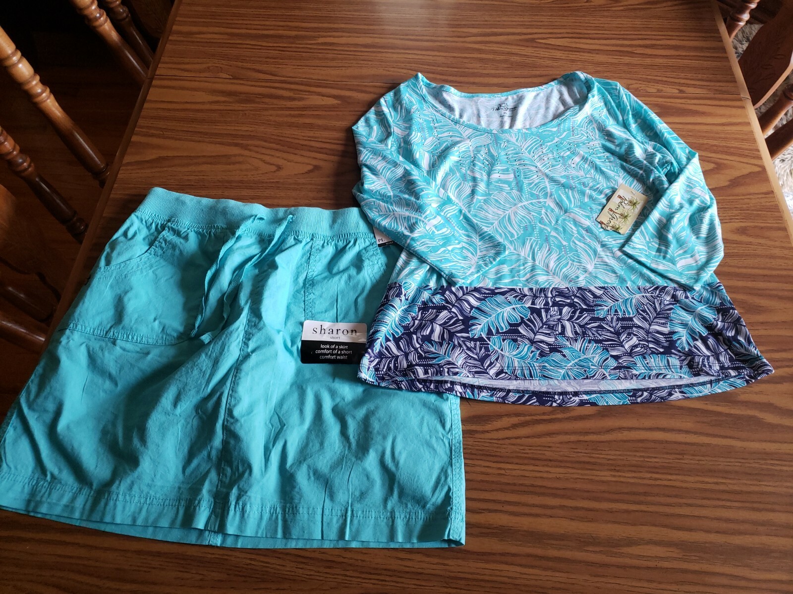 NWT PALM GROVE PETITE TURQUOISE PRINTED TOP AND DA-SH SHARON SKORT SIZE PL