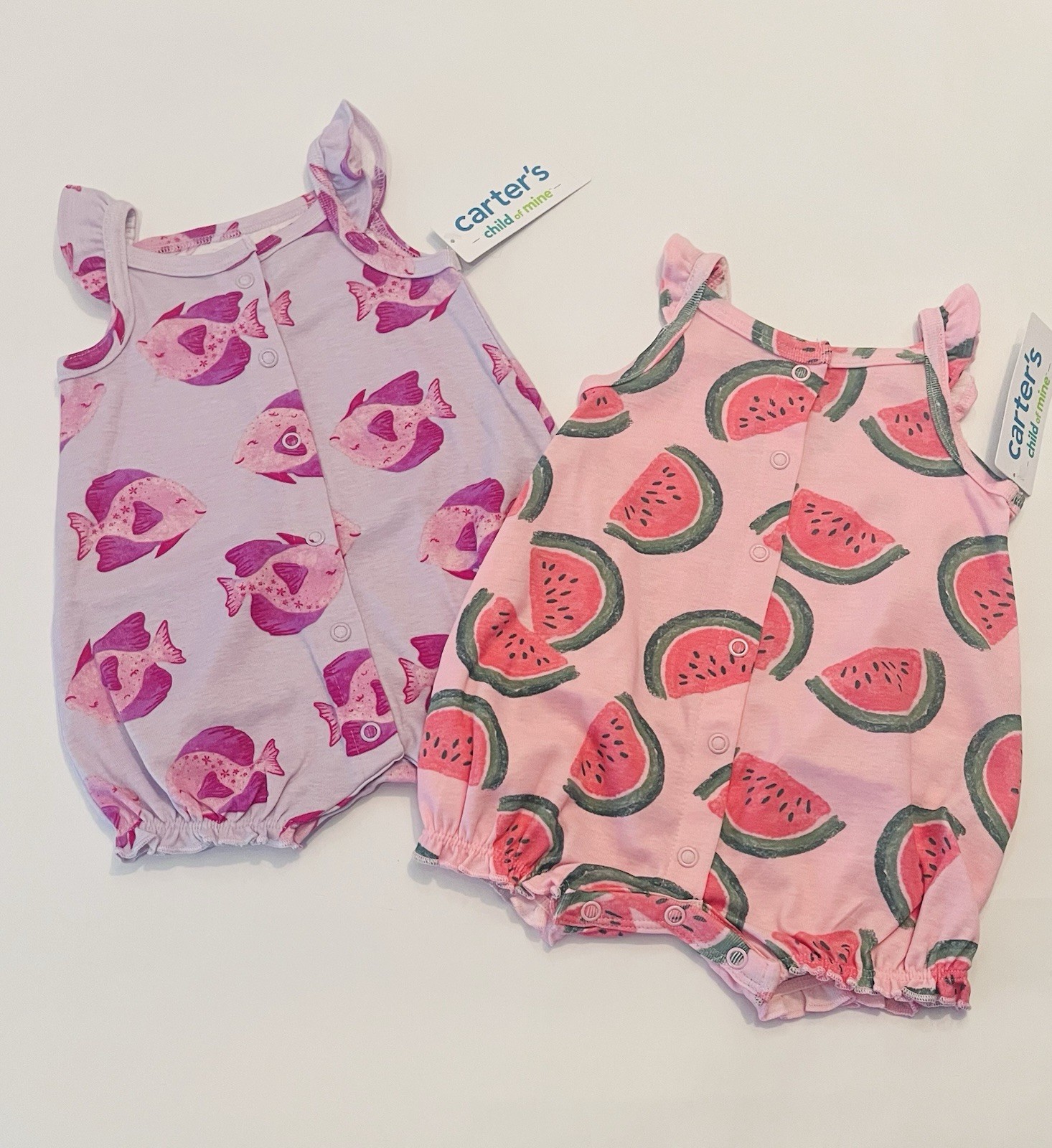 Carters Baby Girl 6-9 Months Romper Cute Summer Outfits 2 PC Set New
