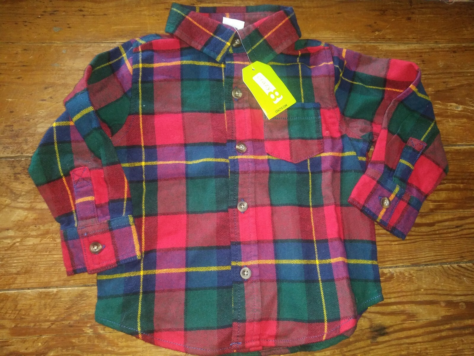 Nwt craxy 8 red plaid button down flannel shirt winter classic12-18 mo toddler