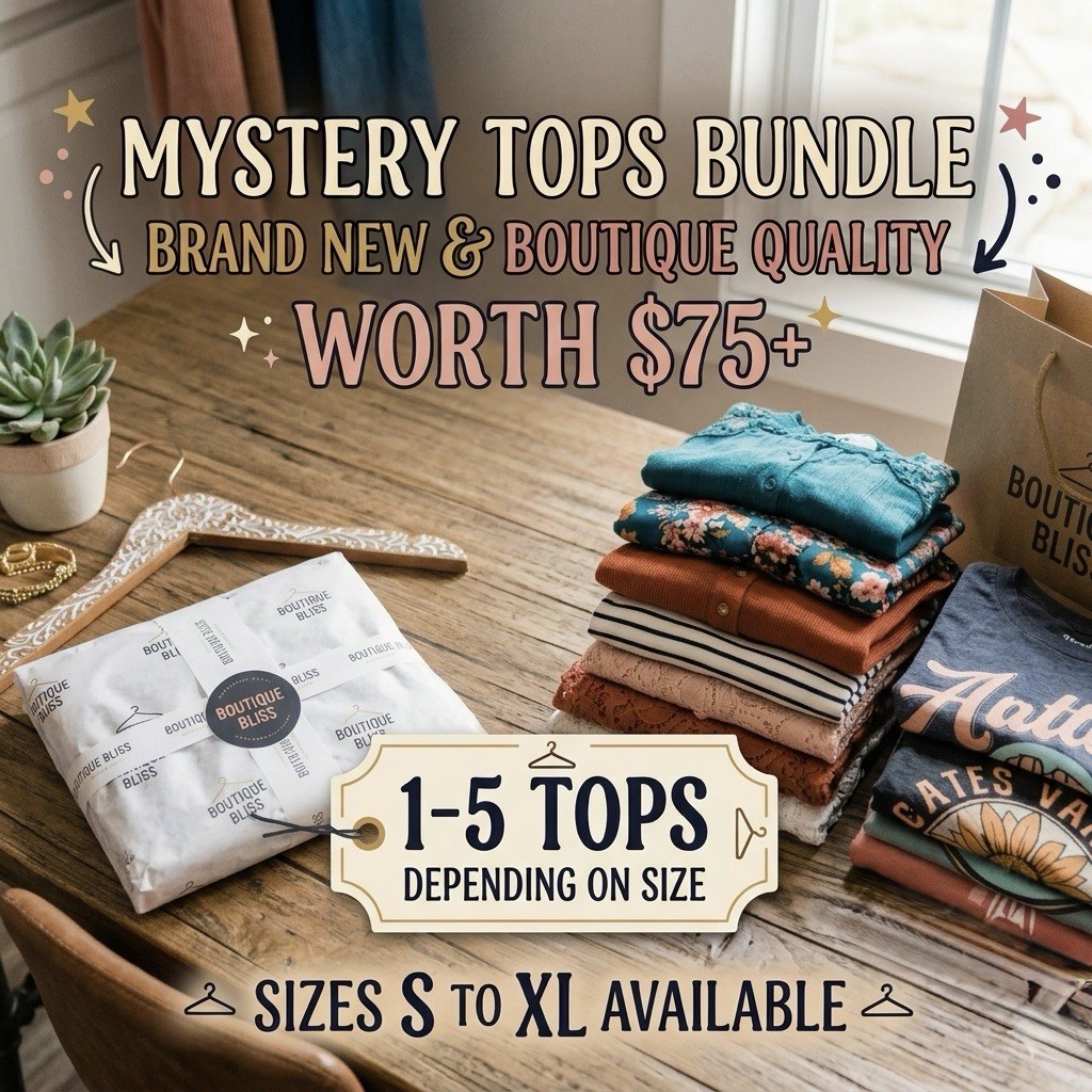 Boutique Bliss Mystery Tops Bundle 1-5 Items Cotton Blend Mixed S-XL Multicolor