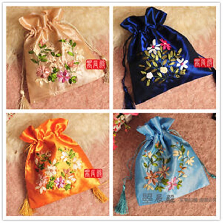 Wholesale 10pcs Chinese Handmade Silk Embroidery Bags Coin Purse Jewelry Pouchs