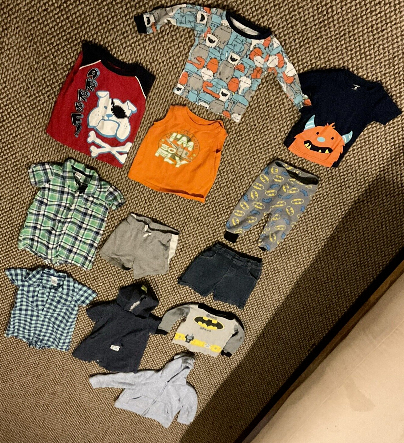 Lot of 12 Boys 18 Month Mixed Clothes Batman Romper Monster Bulldog Summer Night