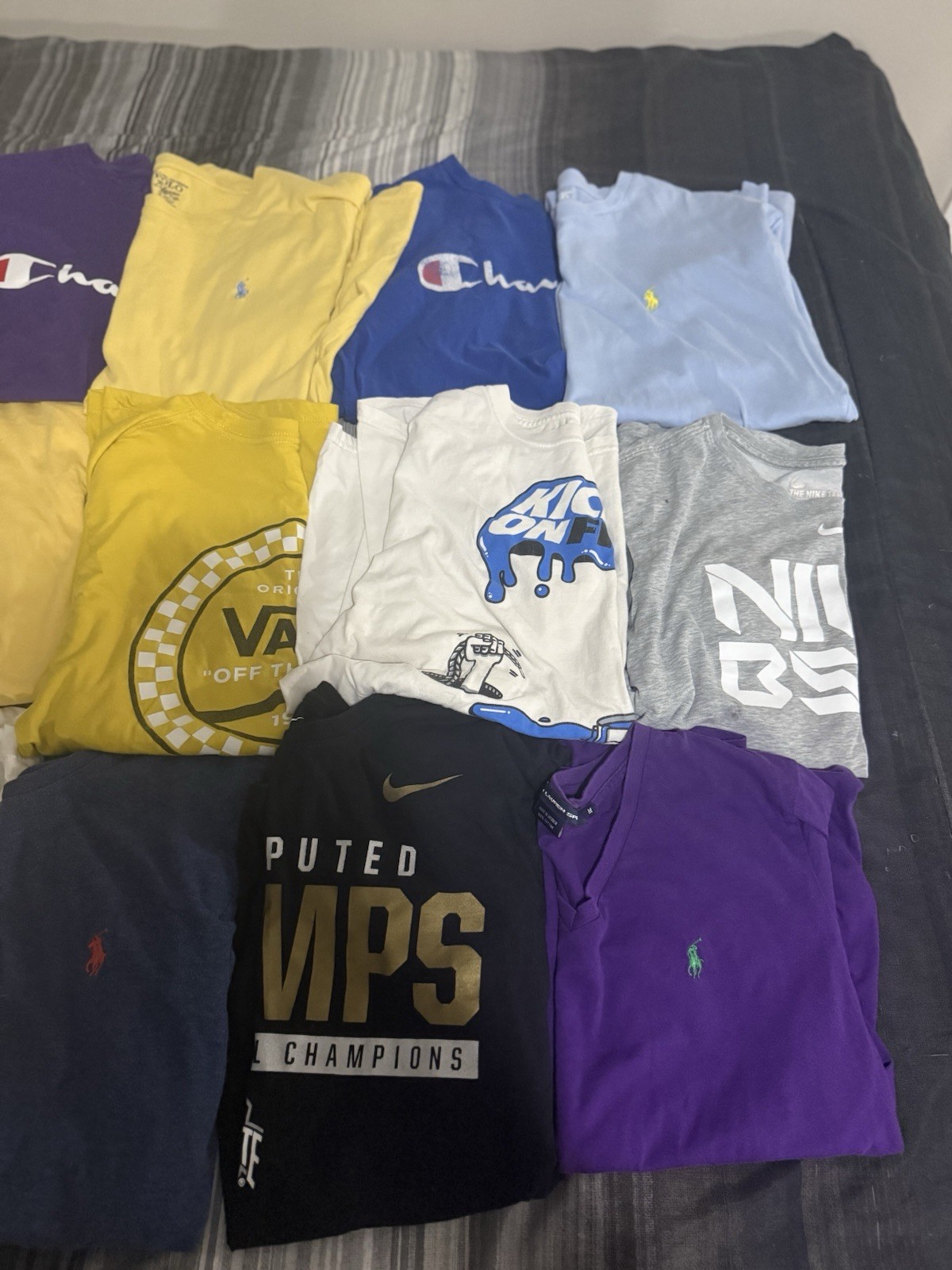 lot of 16 name brand Used shirts nike, polo, champion, misc lot different sizes!