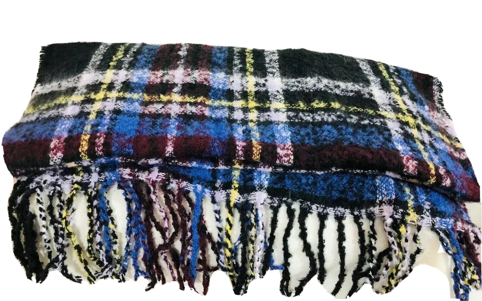 BP Nordstrom Womens Fringed Scarf Wrap Boucle Purple Multi Color Oblong