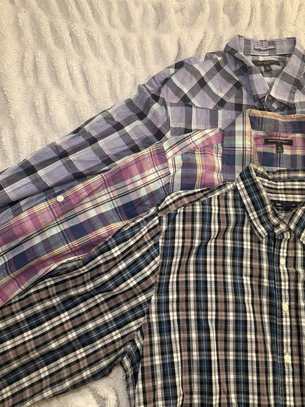 Banana Republic & Gap Lot of 3 Plaid Button-Down Shirts XL 100% Cotton