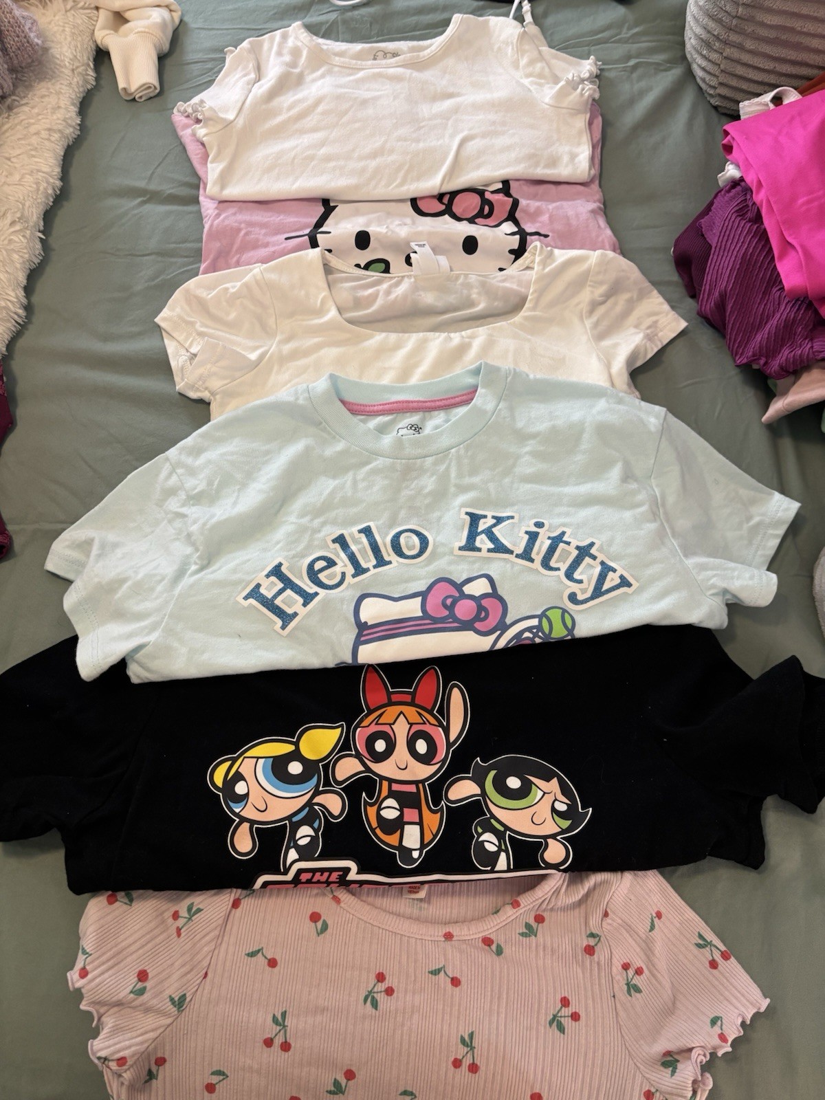 Hello Kitty Girls size 7/8 Pink/White/Black Graphic Tops Lot Blend Everyday