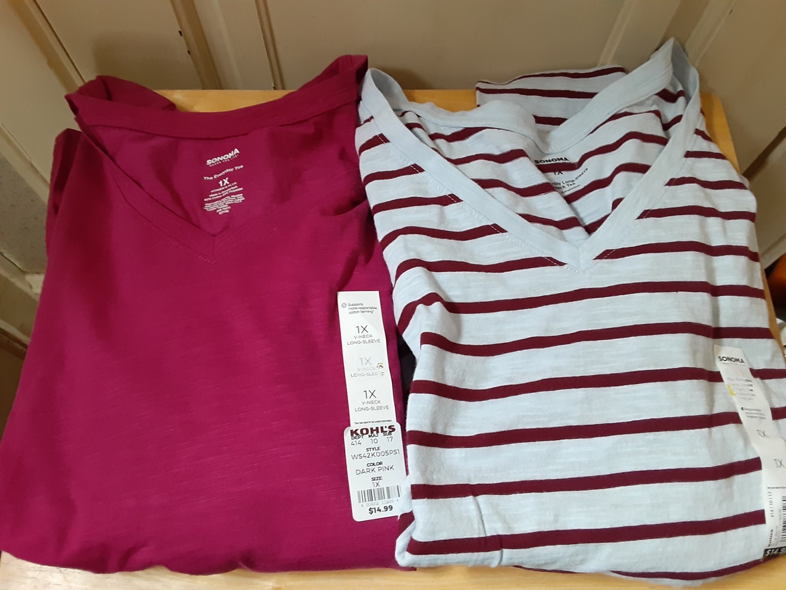 Sonoma Woman&rsquo;s LOT (TWO) Long Sleeve Classic Tee&rsquo;s Size 1X NEW WITH TAGS