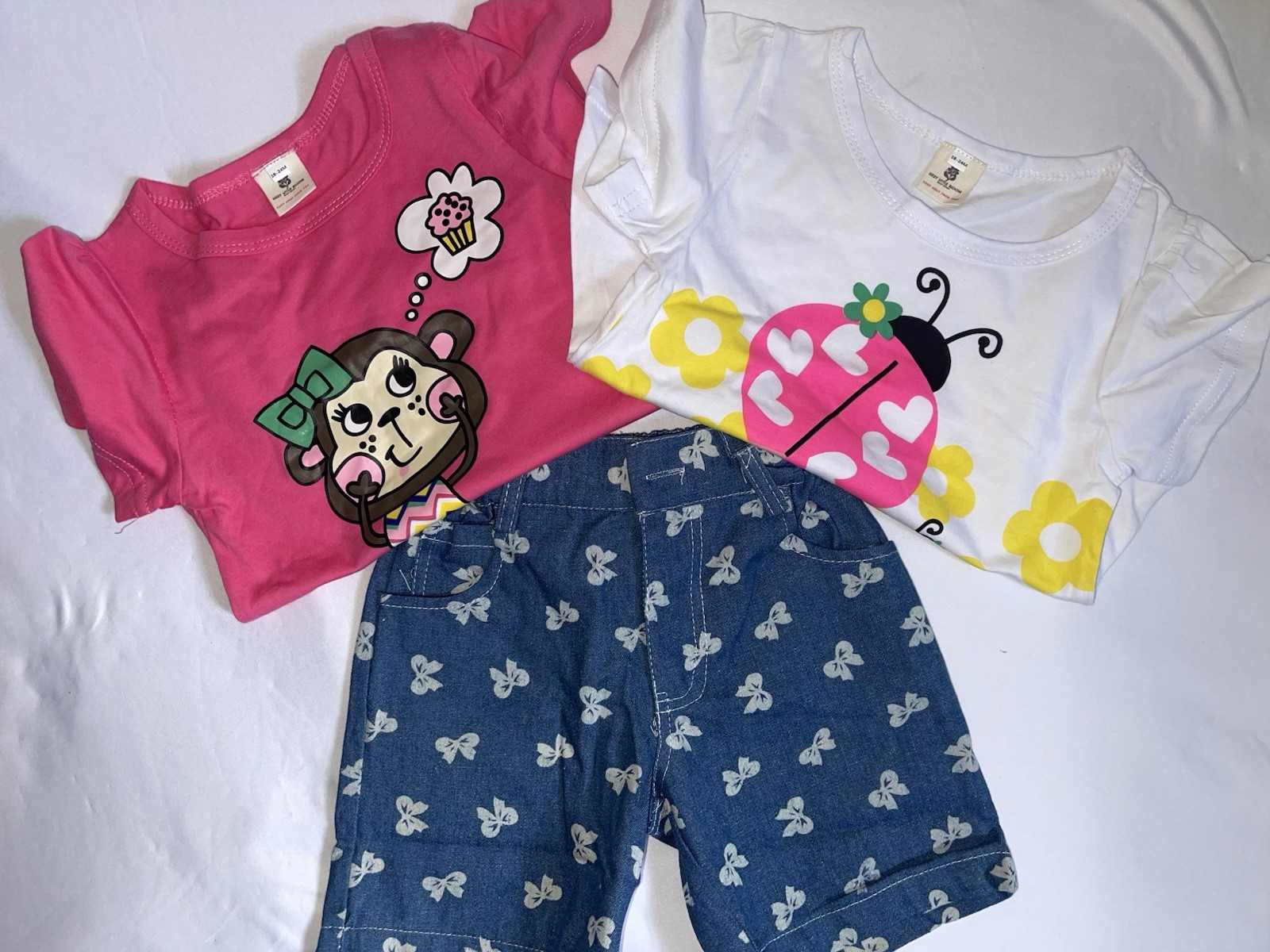 18-24 months Cute 3 piece set for toddler girls jean Pant with 2 White Pink Tops