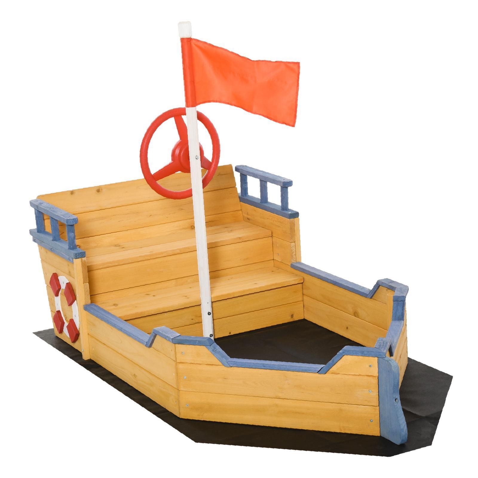 Wooden Pirate Sandbox for Kids with Bench & Storage, Cedar Wood