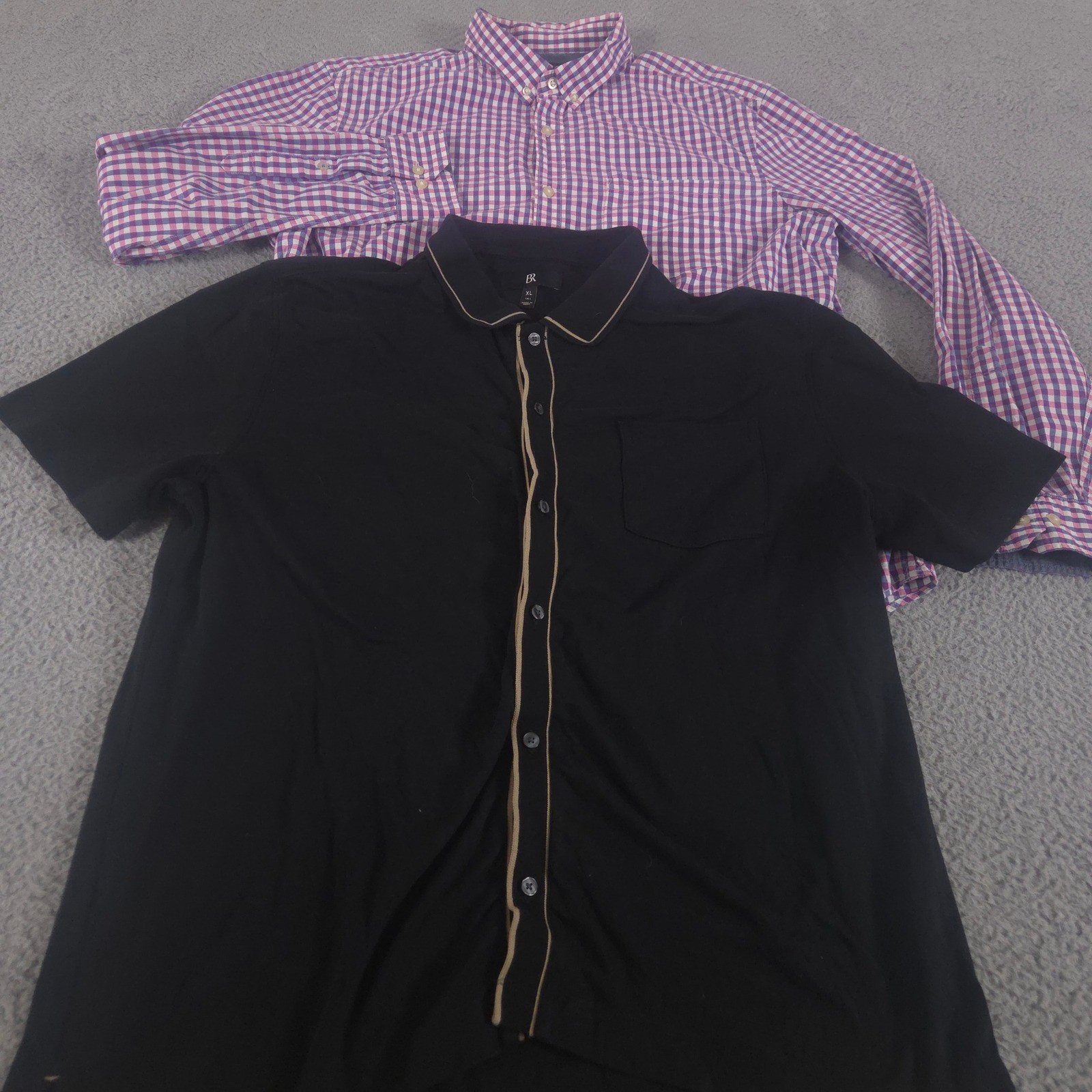 LOT OF 2 Banana Republic Shirt Mens XL Gingham Grant Fit Luxury Framed Polo