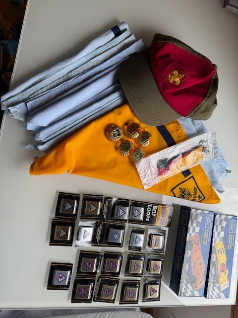 Lot of #1 Various Cub Scout belt loops- new- retired & Neck scarf lt. blue