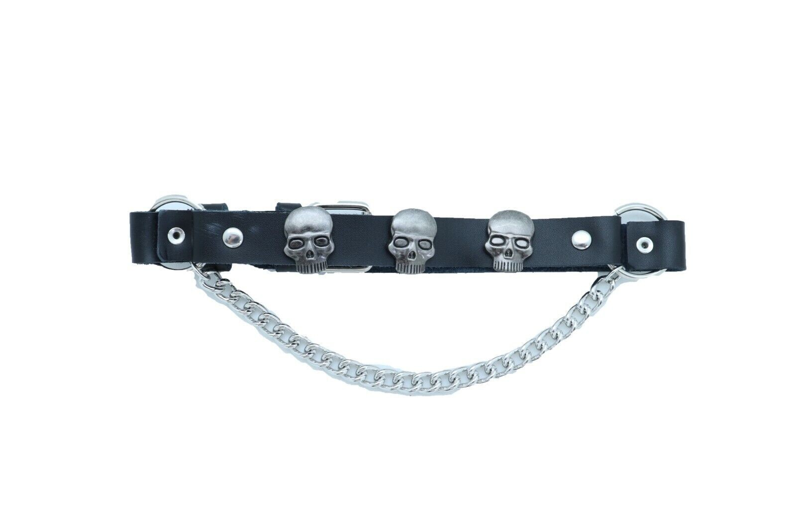 Men Boots Silver Chain Pair Black Faux Leather Bracelet 2 Straps Skull Charms