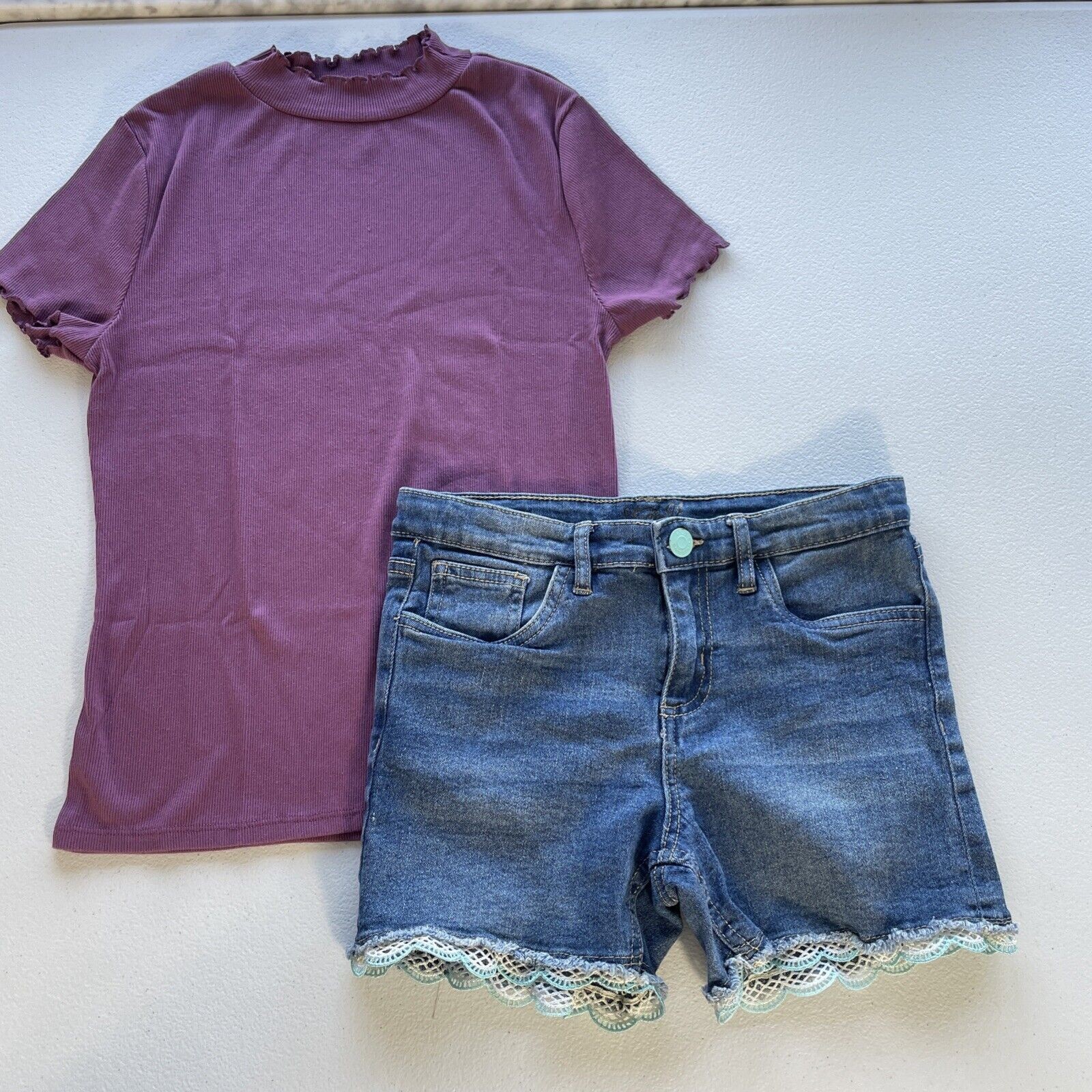 Lot of 2 Pcs Girls Sz 14 Vigos Denim Shorts Wonder Nation Top Casual *Fair/play