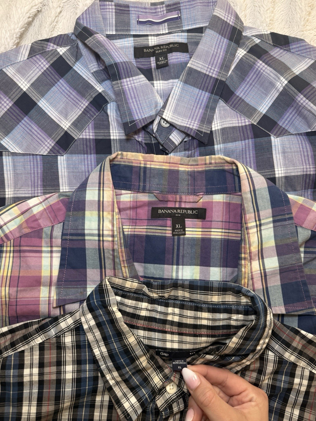 Banana Republic & Gap Lot of 3 Plaid Button-Down Shirts XL 100% Cotton