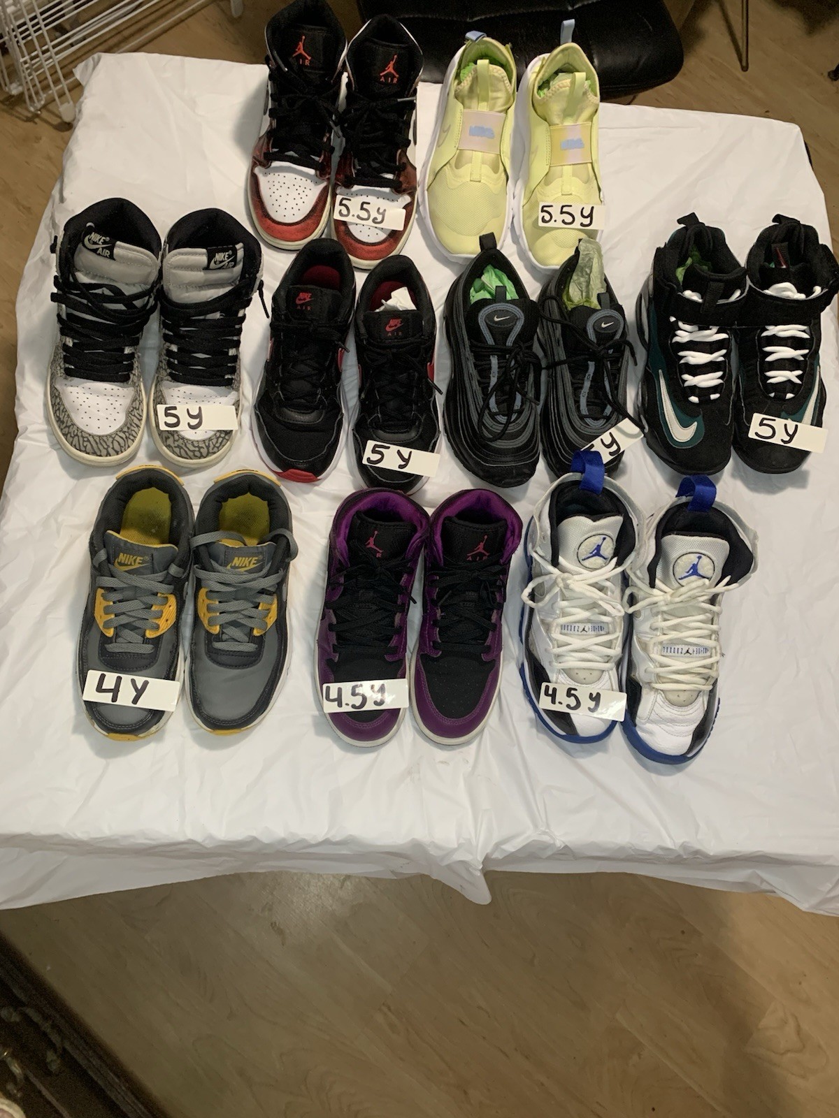 Bundle lot of 9 Nike and Jordan branded youth sneakers in 4Y-5.5Y *$25 a pair*