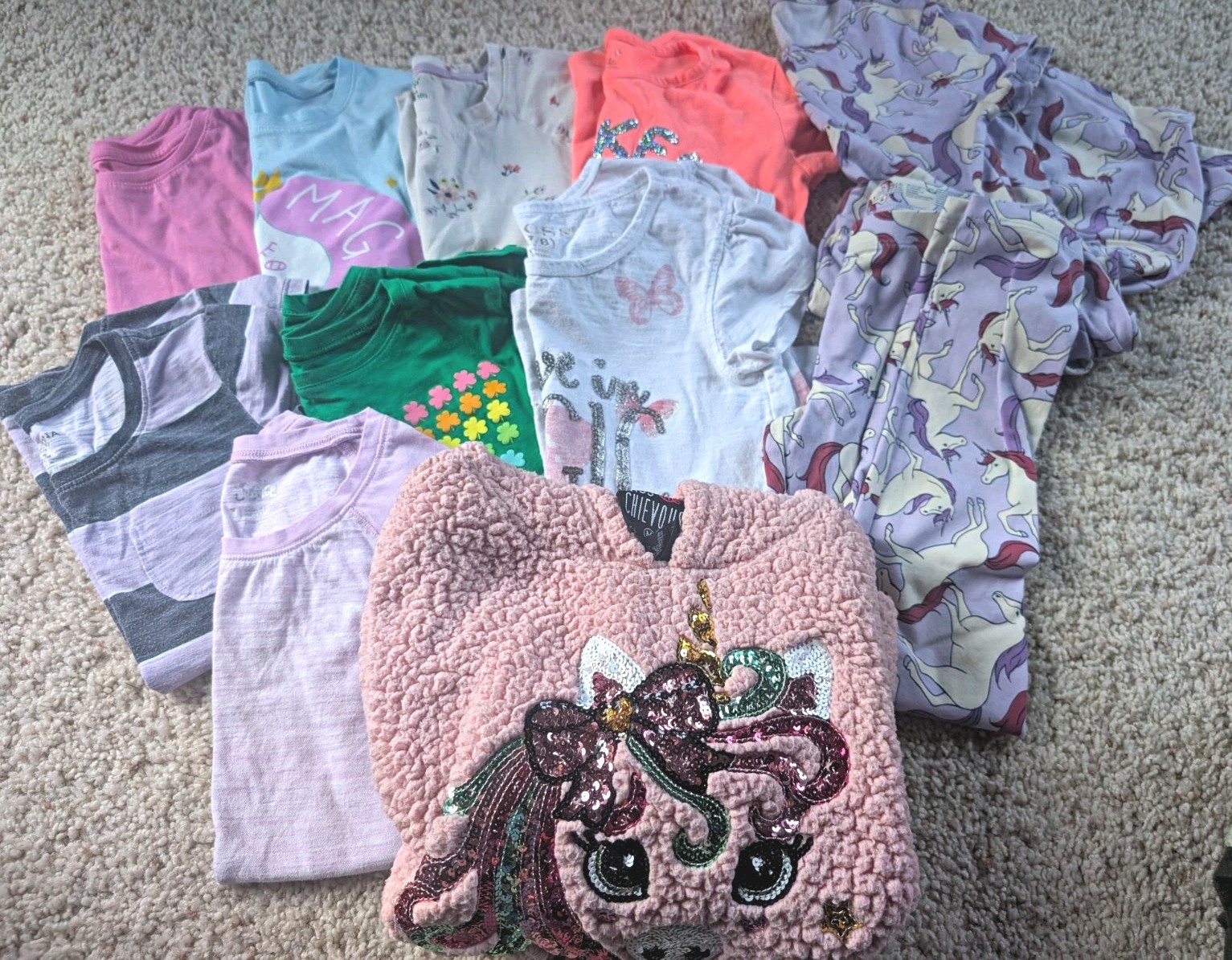 7/8 Girls Lot. 24 Piece Clothing Lot Tops Leggings Jeans Pajamas Multicolor