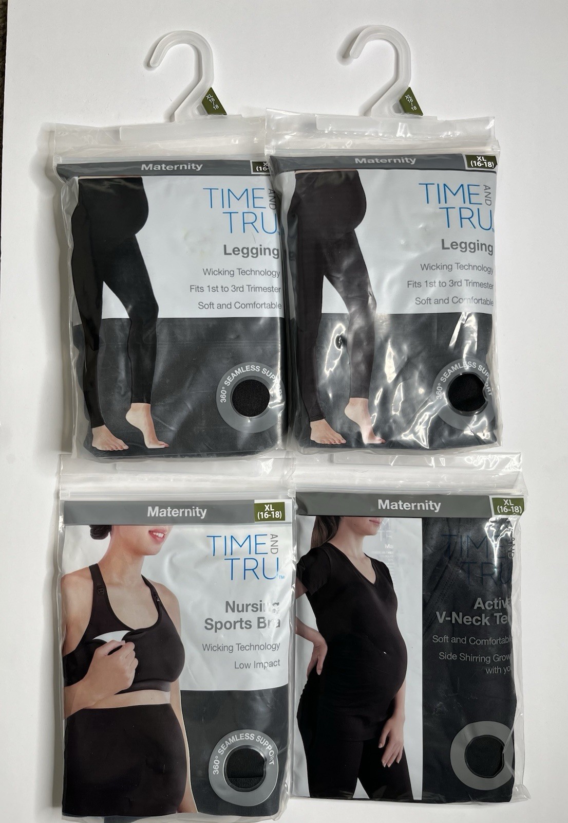 Time and Tru Maternity Bundle XL 16-18 Leggings Bra Tee Black 4 Pc New