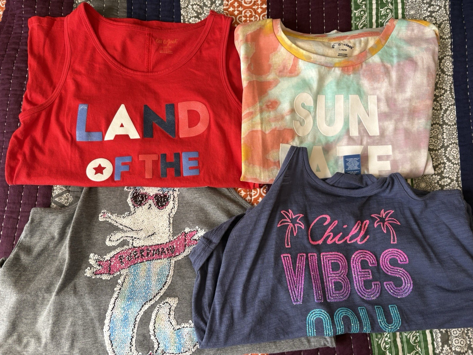 Girls Summer Clothing Lot Size 10/12 Medium 4 Pieces T-shirts and Tank Tops