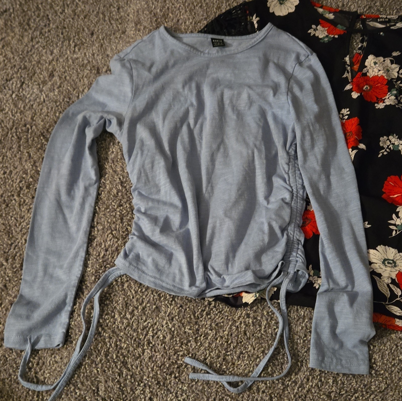 SHEIN Women’s 3pc Top Lot Size S Graphic Tee Long Sleeve Ruched Floral Blouse
