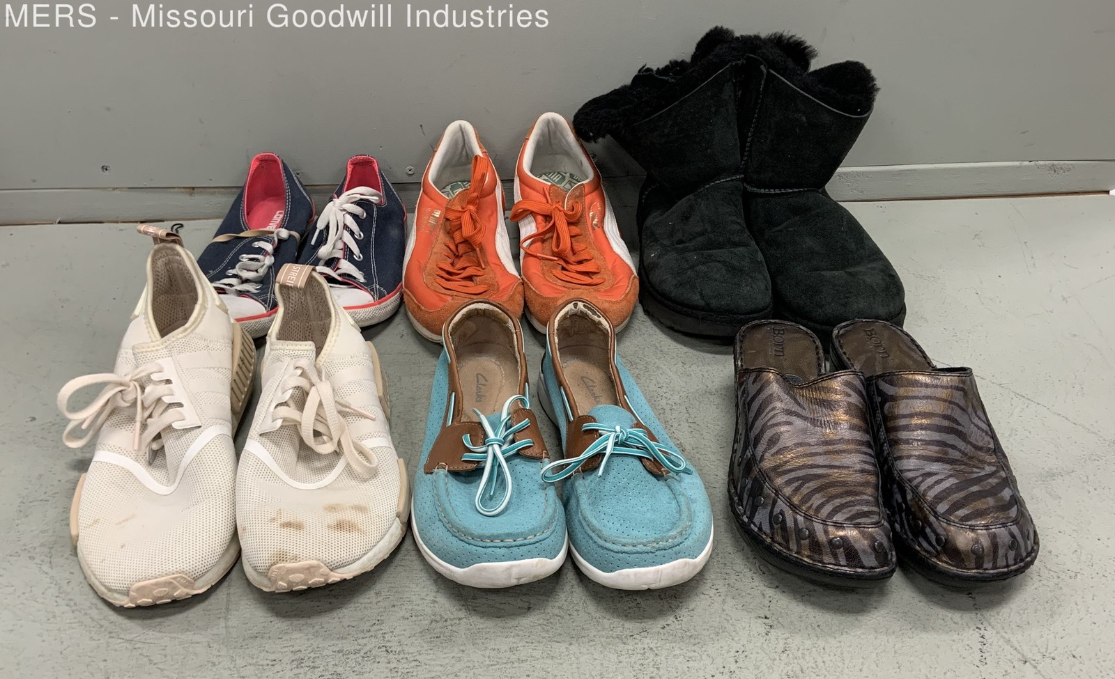 Women&rsquo;s Shoe Lot Size 9 9.5 Adidas UGG Born Puma Clarks Converse 6 Pairs