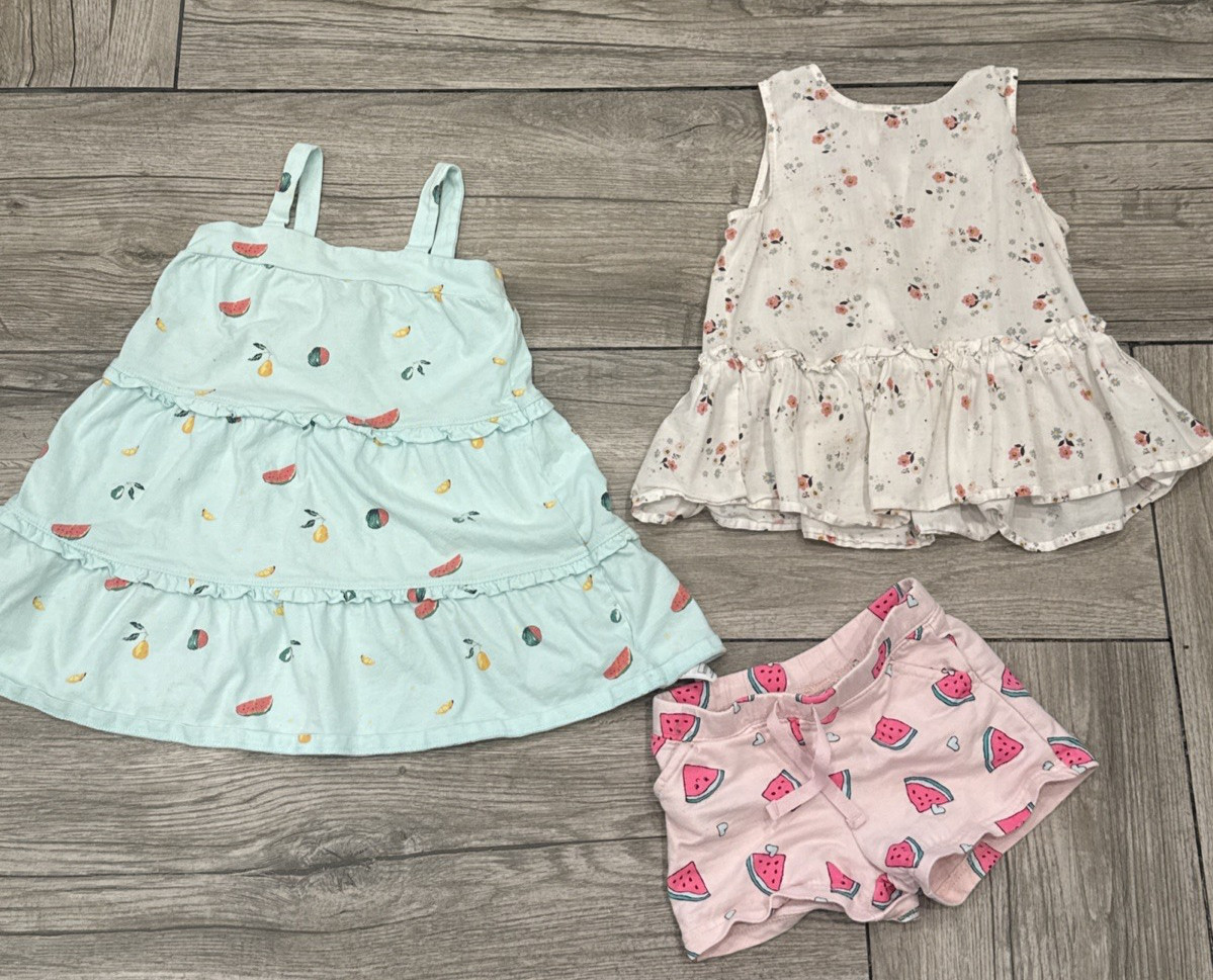 Lot of 3 Size 3T Baby Gap H&M Dresses & Carter&rsquo;s watermelon shorts Play Clothes