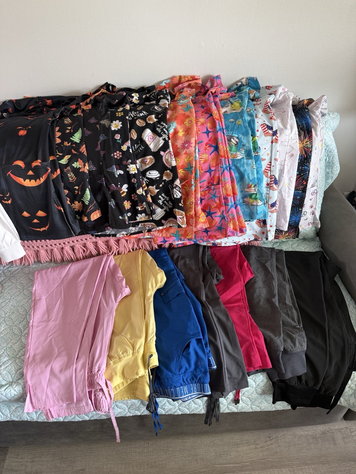 Scrub tops, pants, & jackets. Lot Bundle, Multicolor Cotton Blend All Seasons