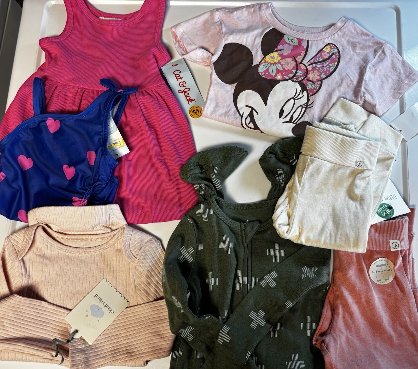 NWT Lot Of Girls Clothes Size 12 Months Cloud Island Cat & Jack 7 Pieces Minnie