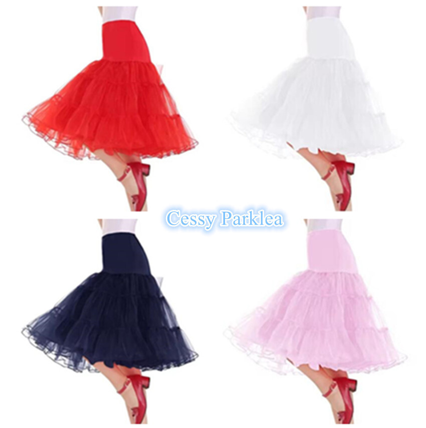 50s 65cm Rockabilly Long Petticoat Tulle Costume Underskirt Red Pink White Black