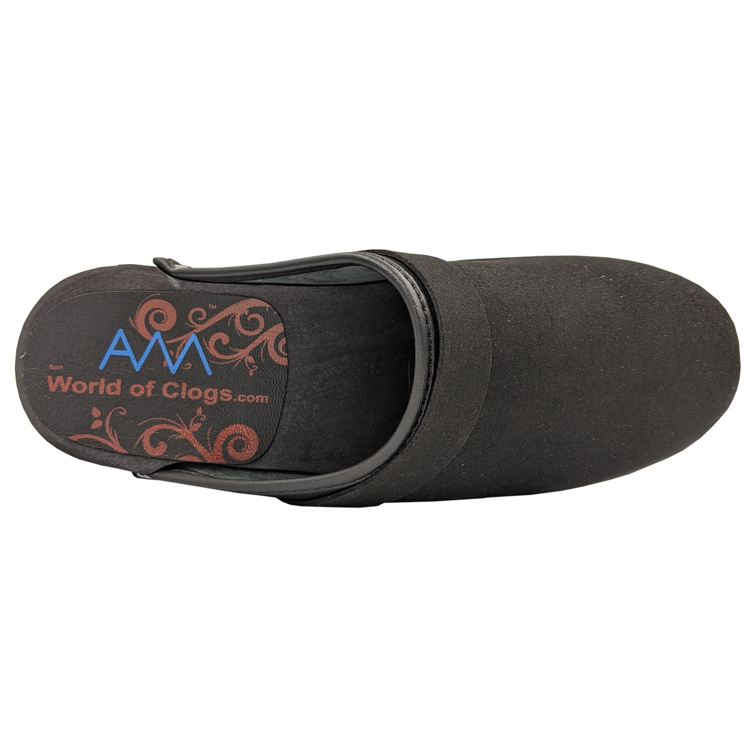 AM-Toffeln Swedish Style Clogs in Black Suede (100) – Wooden Footbed