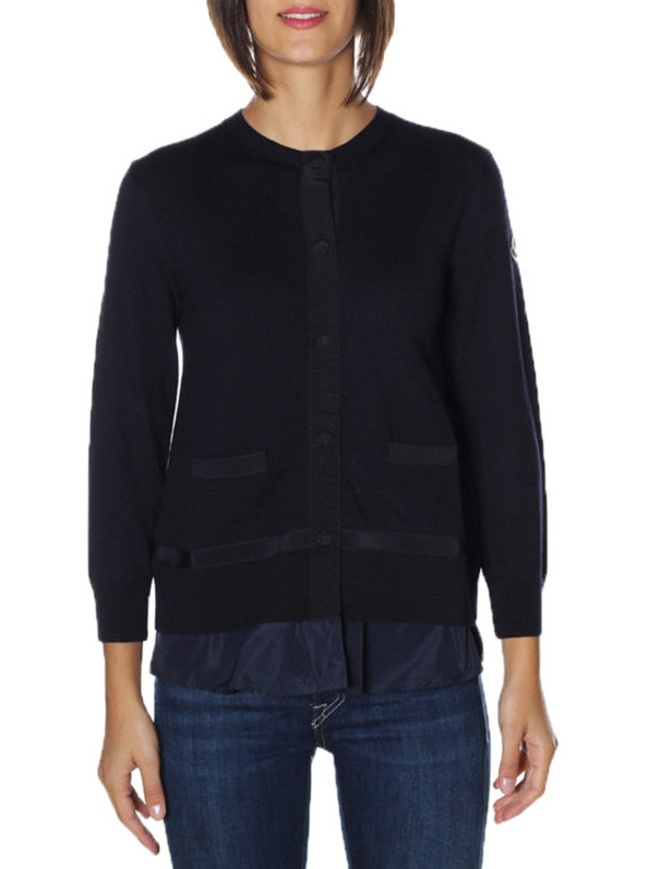 Moncler &lsquo;Maglione Tricot&rsquo; Cardigan Sweater Navy Blue Wool Womens M MSRP $800