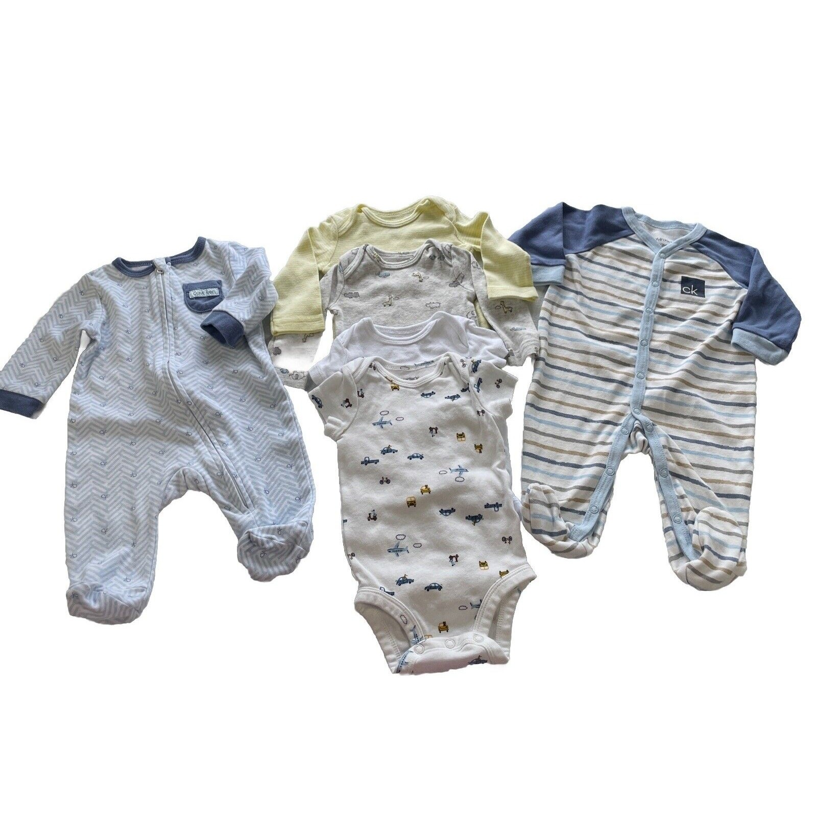 Lot of 6 Baby Boys 0-3M Calvin Klein Footies, Carters Bodysuits Multicolor