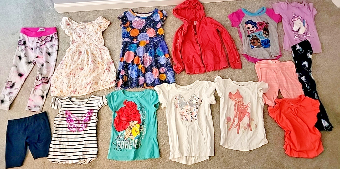 Girls Summer Lot Size 6 (W/ A Couple 6x)- 14 Pieces, Including 3 Disney Shirts