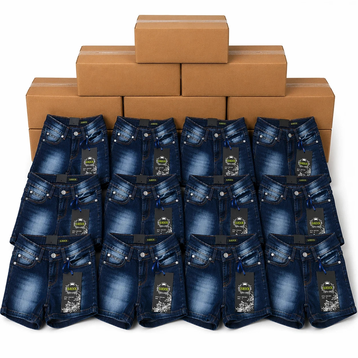 Closeout Lot 18 Pcs Women Summer Dark Blue Washed Shorts Denim Jeans Wholesale