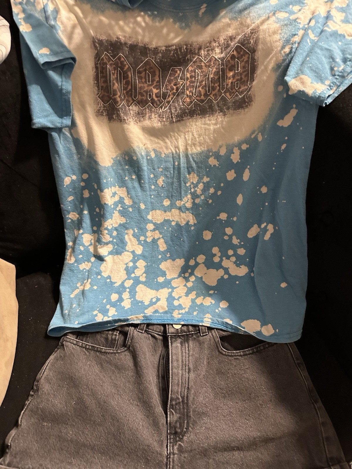 American Apparel Blue Bleach Graphic Tee M & Denim Shorts Rock & Roll Lot