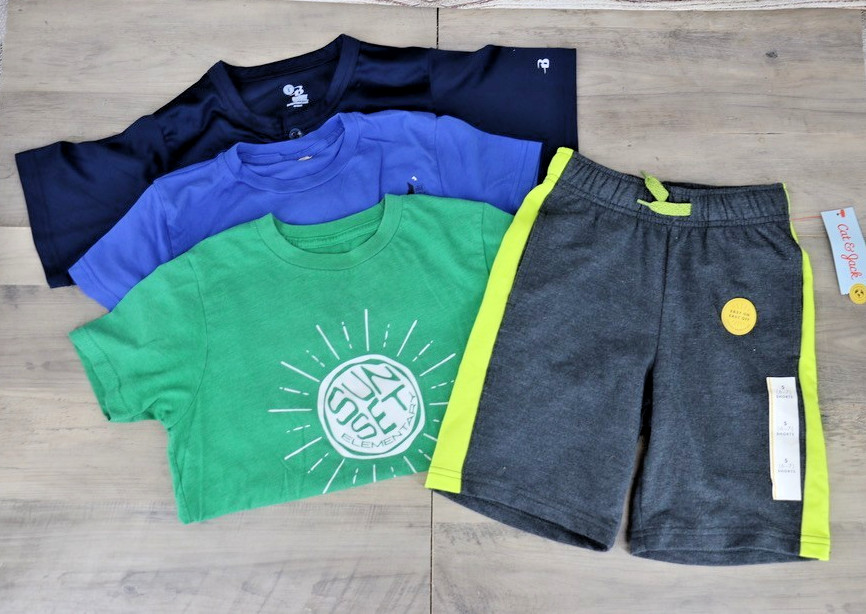 Boys Size Small 6/7 Clothing Lot 4Pc Athletic Graphic T Shirts & Shorts Bundle