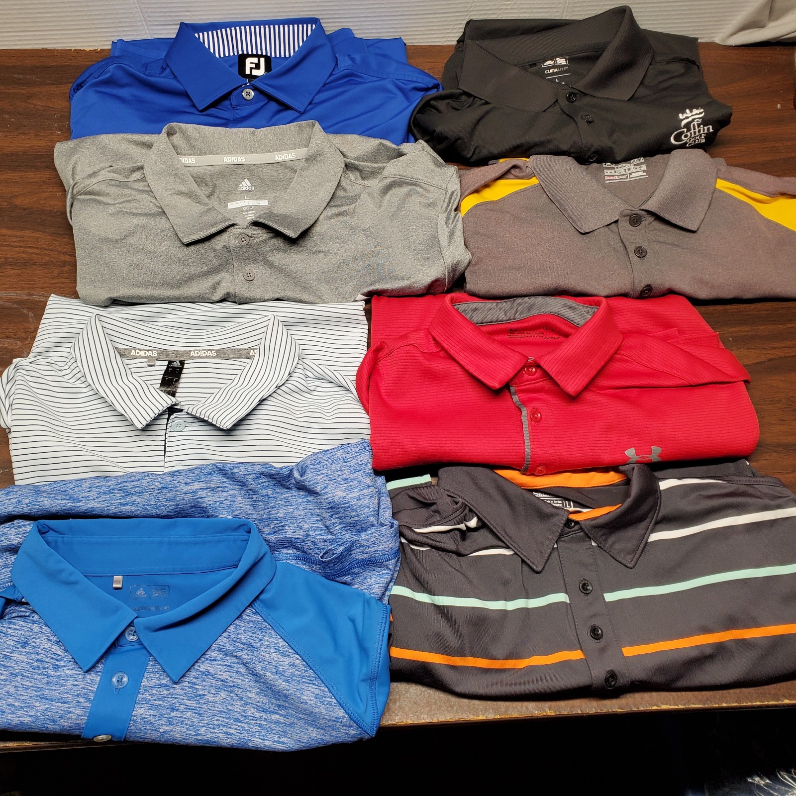 Lot of 8 Under Armour Nike Mens Large Short Sleeve Collared Golf Shirt Bundle